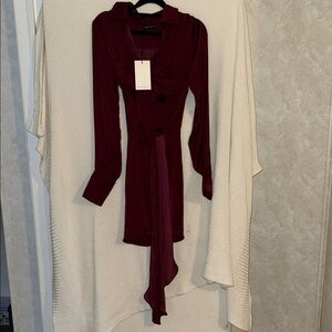 Chic Long Sleeve Burgundy Dress